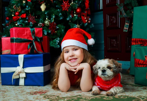 Meisje met kerstcadeaus — Stockfoto