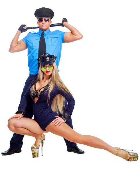 Dancers  police officers — Stock Photo, Image