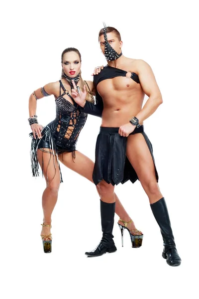Two dancers in leather — Stock Photo, Image