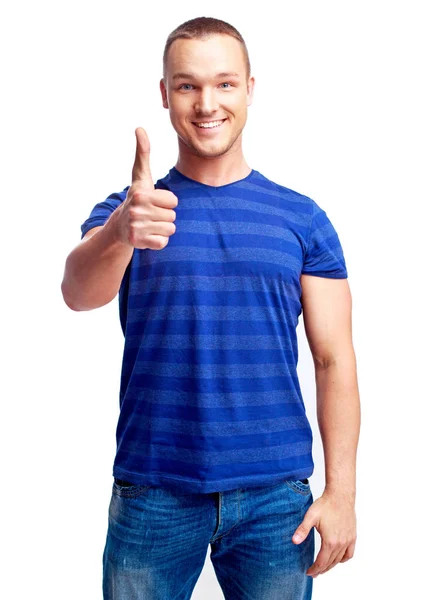 Boldog ember az egyik hüvelykujjával felfelé — Stock Fotó