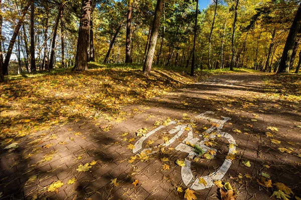 Kerékpár út jel-a parkban — Stock Fotó