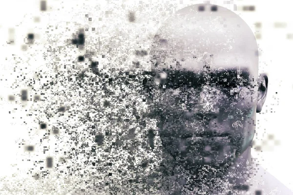 Man face with pixel dispersion effect — Stock Photo, Image