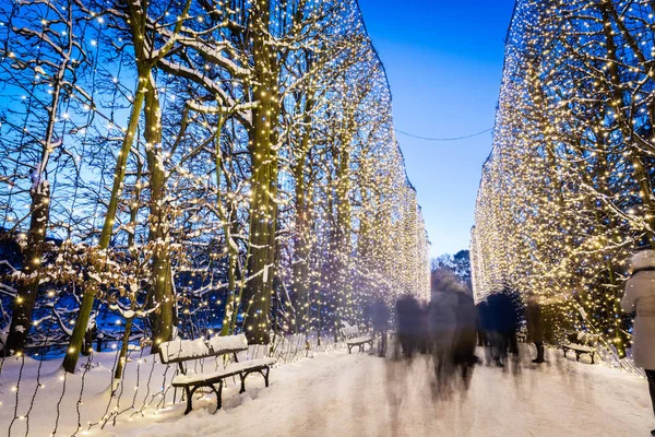 Pessoas andando no parque de inverno — Fotografia de Stock