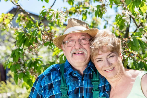 Зрелая пара проводит время в саду — стоковое фото