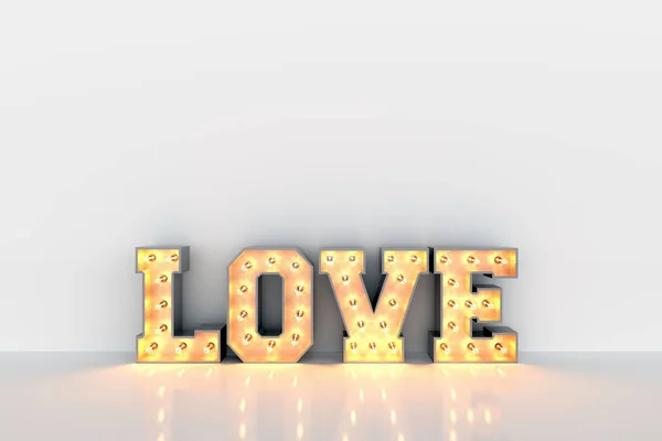 Slovo láska s žárovky uvnitř — Stock fotografie