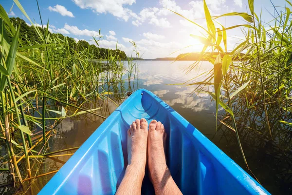 Kayaking on the river. First person perspective — Stock Photo, Image