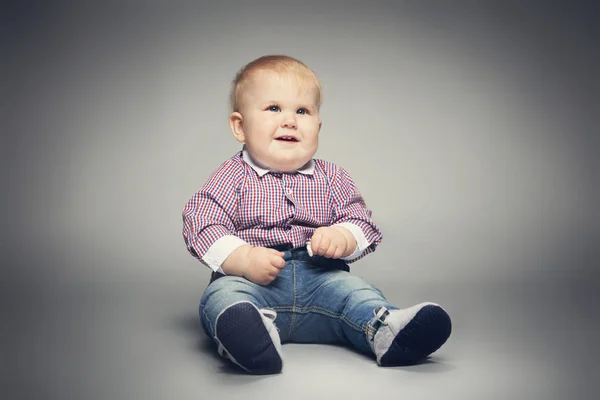 Little Cute Child Sitting Floor Looking Joyful Smiling — Stock Photo, Image