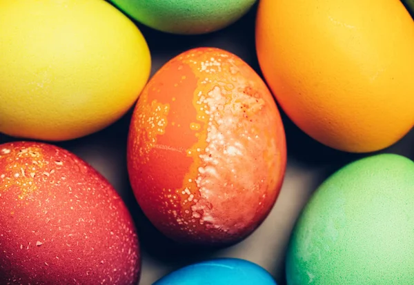 Bunt Strukturierte Eier Einer Nahaufnahme Ostertradition Hausgemachte Festliche Dekoration — Stockfoto