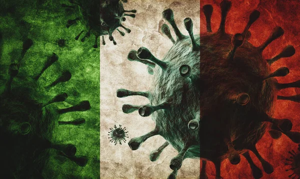 Coronavirus Contra Bandera Grunge Italia Concepto Epidémico Causante Virus —  Fotos de Stock