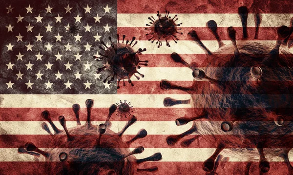 Coronavirus Gegen Die Grunge Flagge Der Usa Virus Verursacht Epidemie — Stockfoto