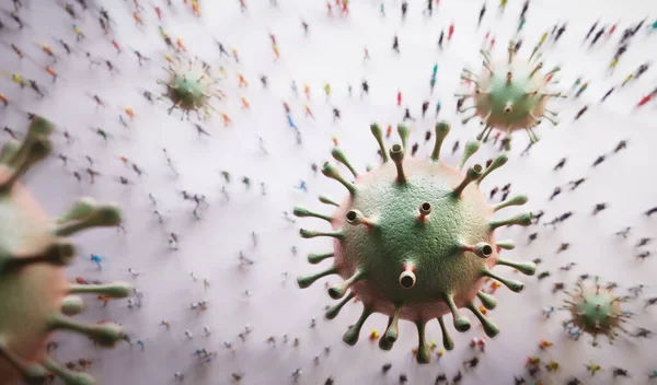 Coronavirus Cells Attacking People Causing Pandemic Virus Wuhan Render — Stock Photo, Image