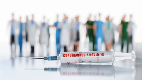 Coronavirus Tedavisi Için Aşı Arka Planda Doktorlar Bilim Adamları Laboratuvar — Stok fotoğraf