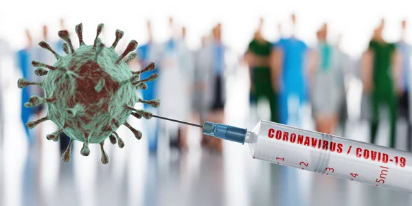 Coronavirus Tedavisi Aşısı Araştırması Arka Planda Doktorlar Bilim Adamları Laboratuvar — Stok fotoğraf