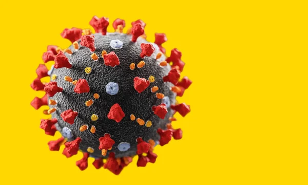 Célula Del Coronavirus Sobre Fondo Amarillo Virus Wuhan Causando Pandemia — Foto de Stock