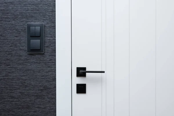 Detalles Modernos Diseño Interiores Puerta Interruptores Negros Papel Pintado — Foto de Stock