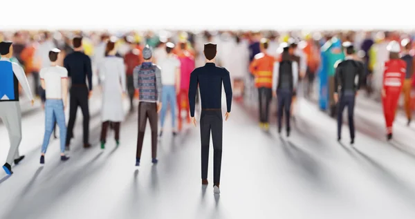 ビジネスマン一方向に歩いて人々の群衆に続く 低ポリスタイル 社会とビジネスの世界 コンセプチュアルな3Dイラスト — ストック写真