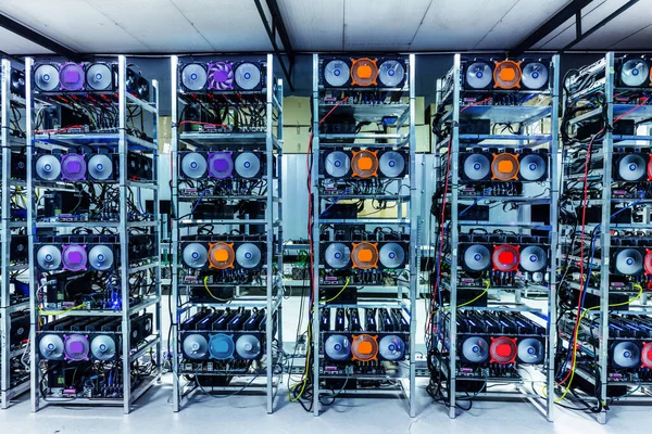 Bitcoin Crypto Mining Farm Big Data Center High Tech Server — Stock Photo, Image