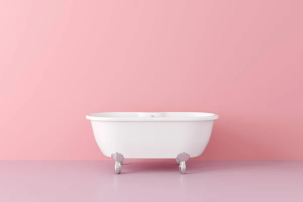 新的浴缸 老式风格 在空的粉红色房间 3D插图 — 图库照片