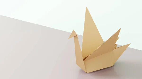 パステルカラーの背景に折り紙の紙白鳥 3Dイラスト — ストック写真
