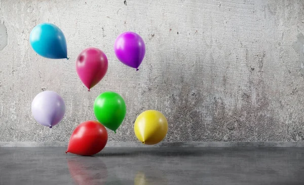 Colorful Balloons Floating Grunge Wall Birthday Party Background — Stock Photo, Image