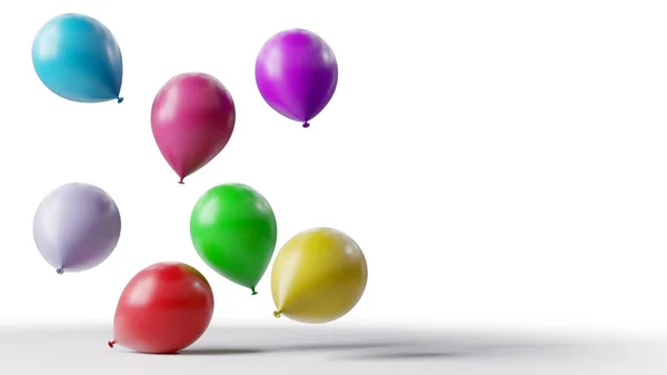 Colorful Balloons Floating White Background Birthday Party Background — Stock Photo, Image