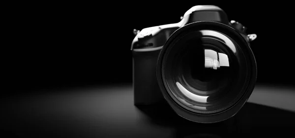 Kamera Digital Profesional Dengan Lensa Pro Pada Hitam Ilustrasi — Stok Foto