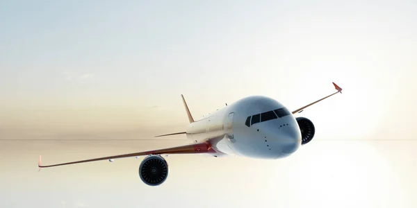 Avión Comercial Volando Cielo Del Atardecer Aviones Pasajeros Carga Ilustración —  Fotos de Stock