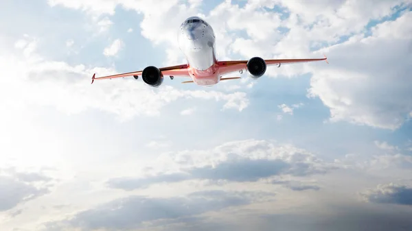 Avião Comercial Voando Céu Azul Ensolarado Aviões Passageiros Carga Ilustração — Fotografia de Stock