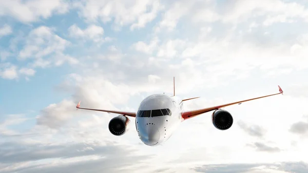 Güneşli Mavi Gökyüzünde Uçan Ticari Uçak Yolcu Kargo Uçağı Illüstrasyon — Stok fotoğraf