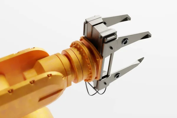 Industriell Robotarm Isolerad Vitt Modern Tung Industri Teknik Och Maskininlärning — Stockfoto