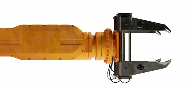 白で隔離された産業用ロボットアーム 現代の重工業 技術と機械学習 3Dレンダリング — ストック写真
