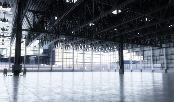 大きな窓で新しい倉庫を空にします 3Dレンダリング — ストック写真