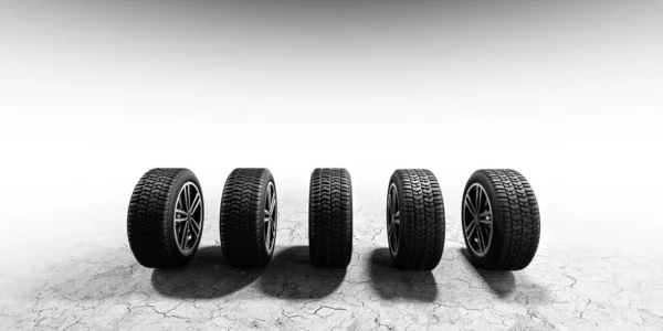白色背景的带现代Alu轮缘的车轮 3D插图 — 图库照片