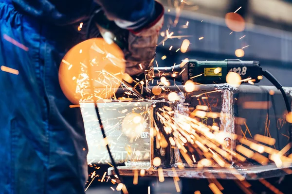 Man Working Steel Production Factory Selective Focus — Stock Photo, Image