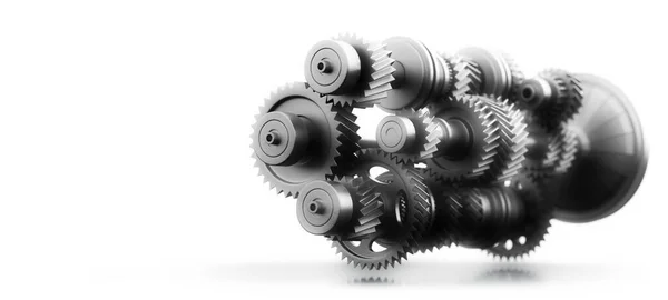 Motor Met Tandwielen Tandwielen Mechanisme Wit Illustratie — Stockfoto