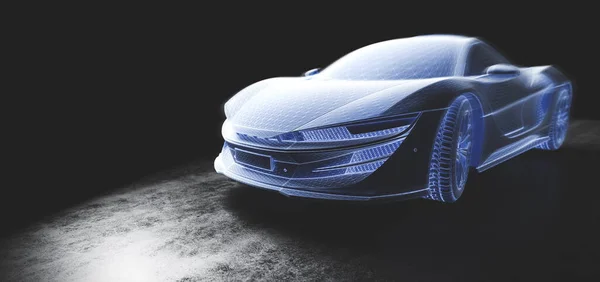 現代の車の設計ワイヤーフレーム ブランドのない一般的な高速車のプロジェクト 3Dレンダリング — ストック写真