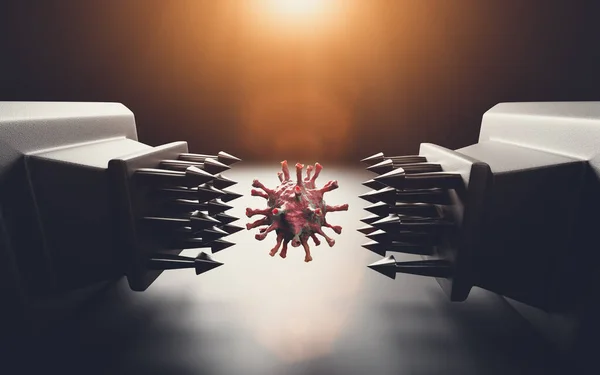 概念的な殺害コロナウイルスCovid 効果的な治療 ワクチンや薬の概念を発明 3Dイラスト — ストック写真
