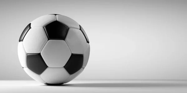 Ballon Foot Football Cuir Classique Noir Blanc Composition Bannière Rendu — Photo