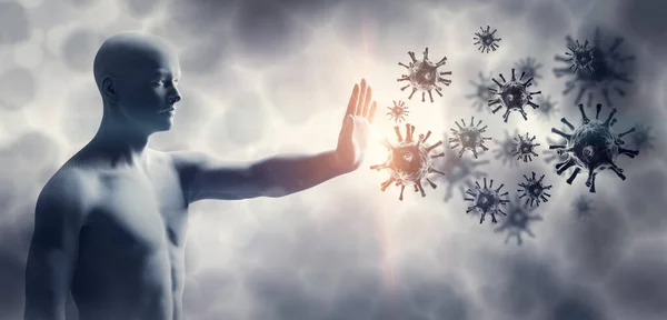 Człowiek Zatrzymujący Koronawirusa System Immunologiczny Chroni Przed Wirusem Korony Covid — Zdjęcie stockowe