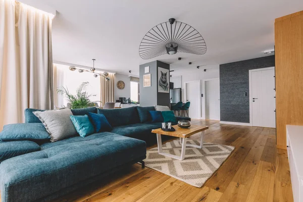 Espacio Abierto Sala Estar Con Gran Sofá Apartamento Moderno Diseño — Foto de Stock