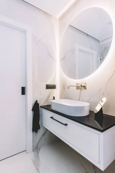 Moderne Nouvelle Salle Bain Luxe Design Intérieur Avec Marbre Bois — Photo