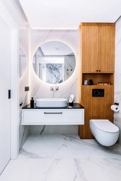 Moderne Nouvelle Salle Bain Luxe Design Intérieur Avec Marbre Bois — Photo