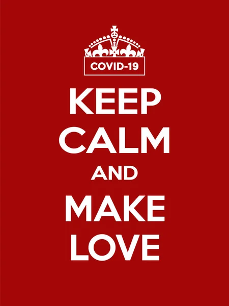 Cartel vertical rectangular de motivación rojo-blanco coronavirus COVID-19 basado en estilo retro vintage Keep clam — Vector de stock