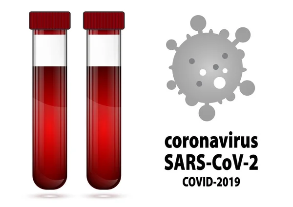 피가 흐르는 시험관에 라벨 covid-19 삽화 — 스톡 벡터