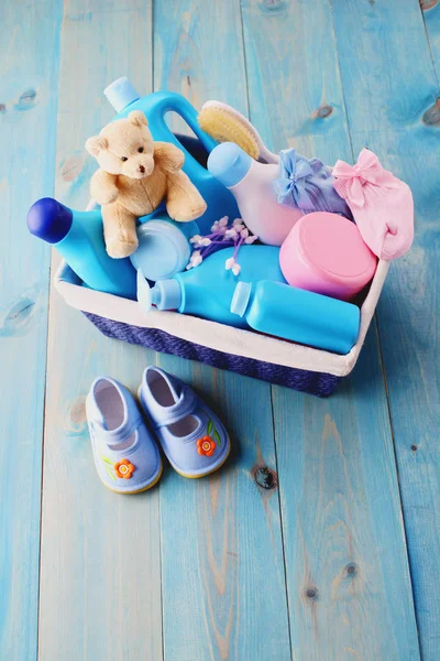 Basket of baby supplies — Stock Photo, Image