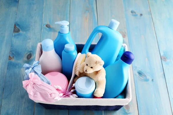 Basket of baby supplies — Stock Photo, Image