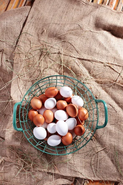 Basket full of farm eggs — Stock Photo, Image