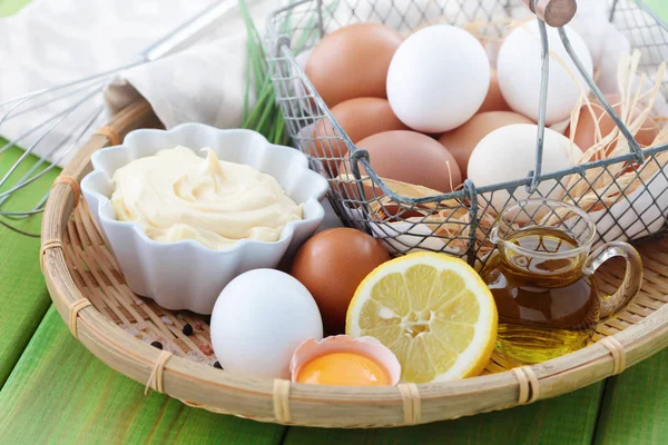 Homemade mayonnaise with all ingredients Stock Picture