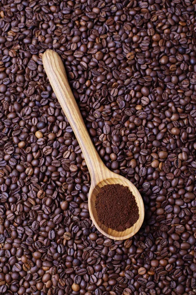Káva pozadí s lžící — Stock fotografie