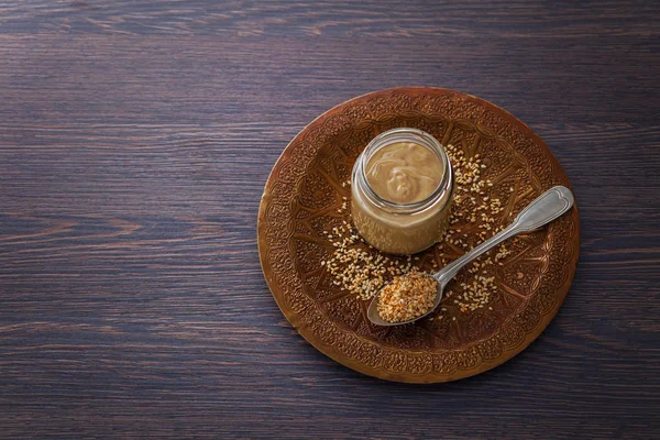 Homemade tahini with sesame seeds — Stock Photo, Image